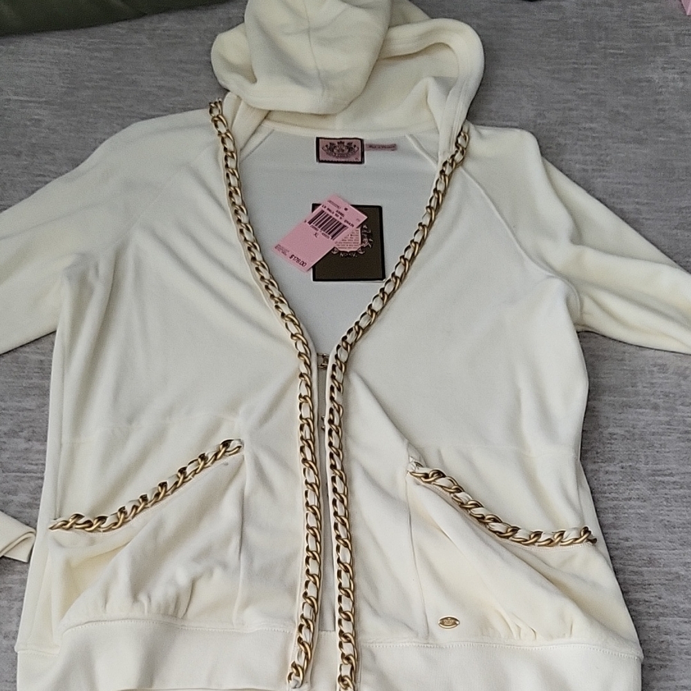 Juicy Couture Cream Hoodie with Gold Accents